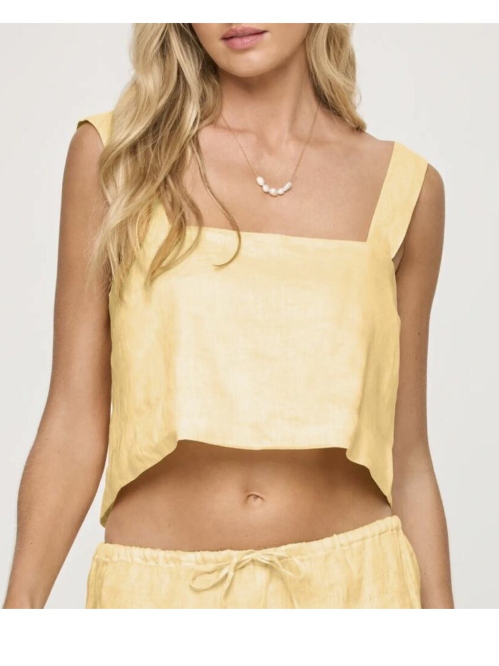 NWT l*space Long Island butter yellow Square-Neck Linen Crop Tank size medium